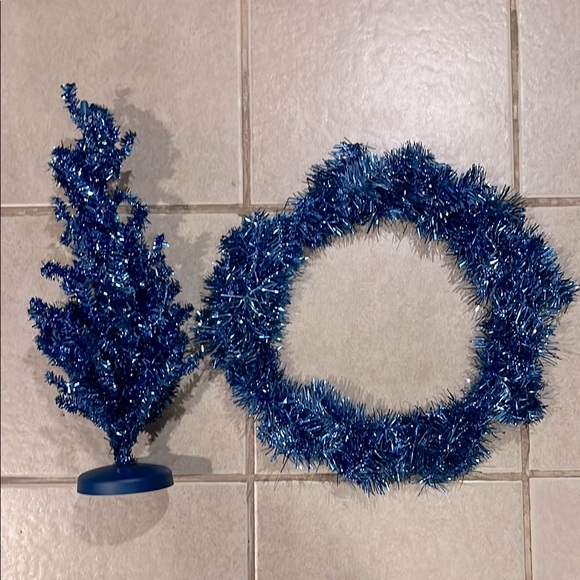 Other - Christmas Blue Tinsel Wreath with matching mini tree